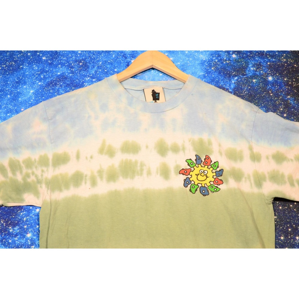 Real Bad Man Shirt Mens Medium Blue Green Tie Dye Sun Graphic Made in USA RBM‎ - Picture 3 of 8